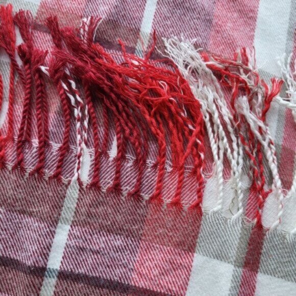 Red Plaid Tassel Scarf - Picture 2 of 4